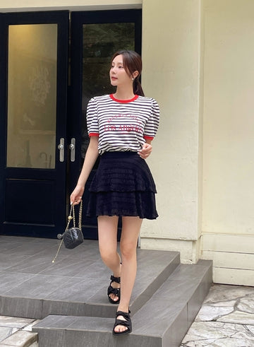 Leivit Stripe Color Matching Puff T-shirt